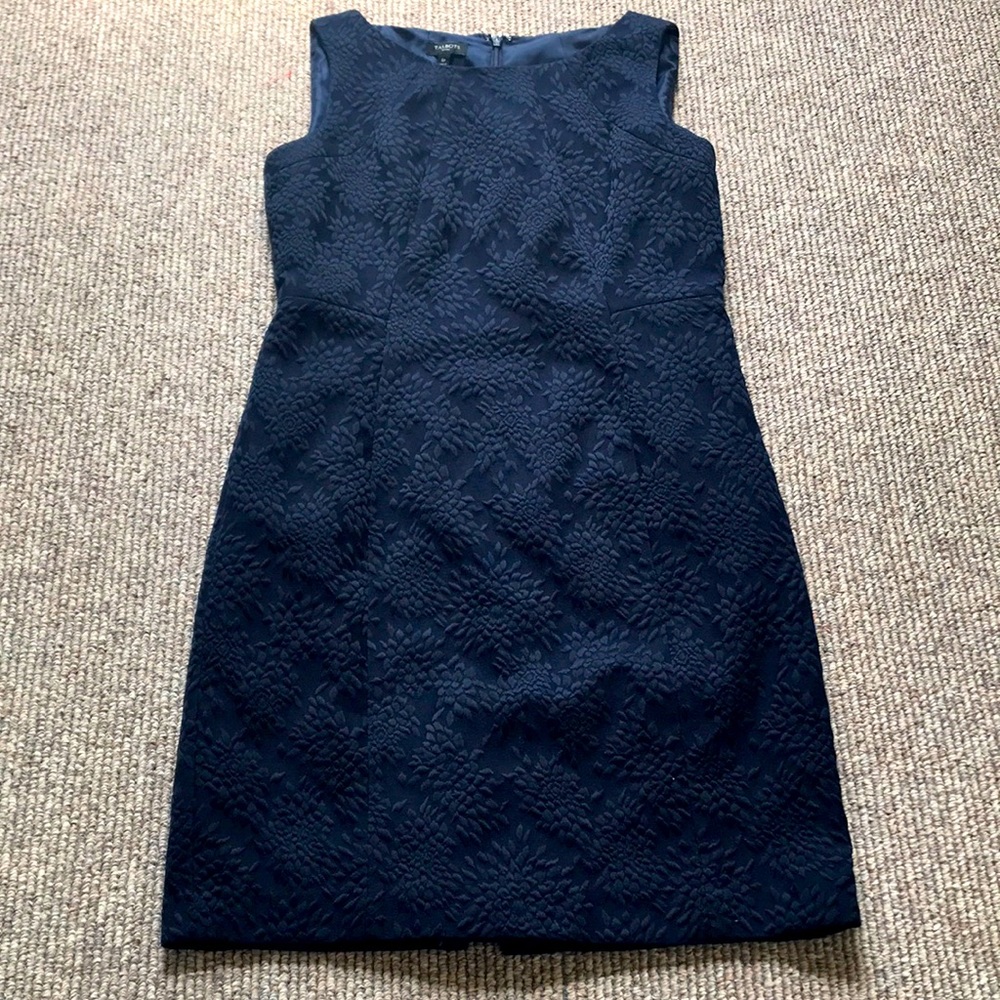 Talbots Dark Blue Embroidered Shift Dress - Petite Size 6P